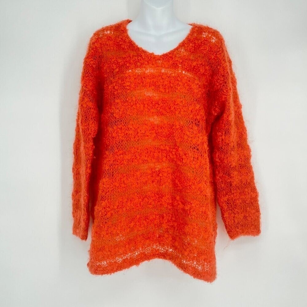 Jones New York Sport Sweater Womens M Orange Mohair Blend Hand Knit V-Neck